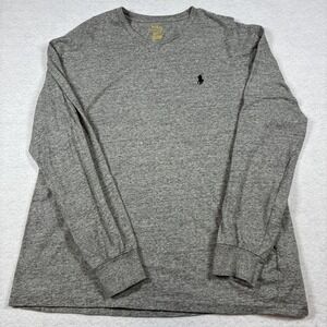 Polo Ralph Lauren Shirt Mens Medium Gray Long Sleeve V Neck Classic Fit Casual